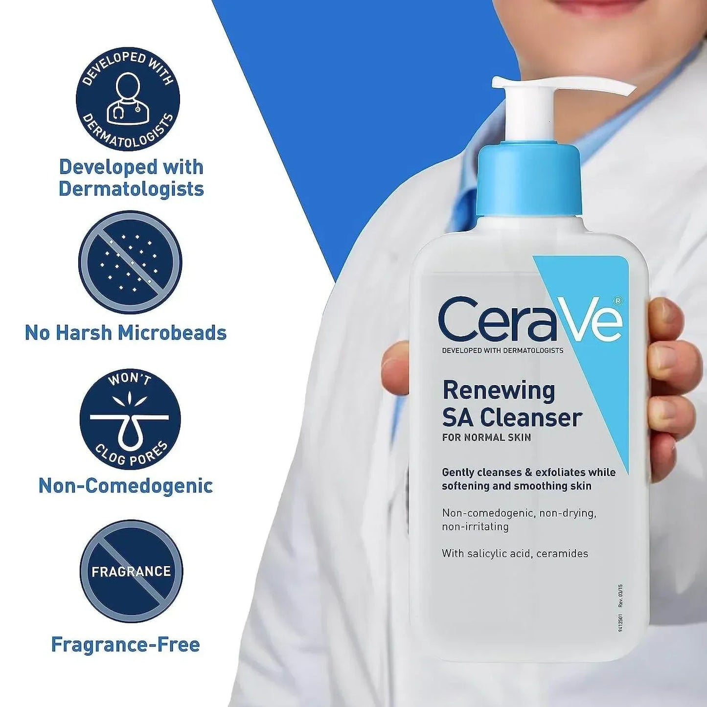CeraVe Renewing SA Cleanser with Salicylic Acid – Exfoliating Face & Body Wash for Rough, Bumpy Skin (237ml)