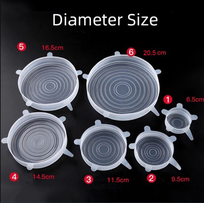 6Pcs Kitchen Reusable Silicone Seal Lid, Universal Silicone Stretch Lids for Food Preservation, Vacuum Food Storage, Bowl Cover and Cookware Cover for Kitchen and Home